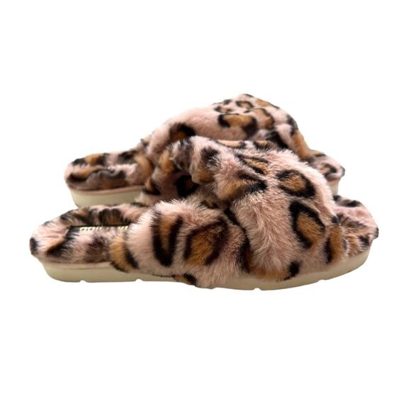 Dolce Vita Leopard Print Faux Fur Cross Band Slippers Womens Cozy Plush Slides 6 - Picture 5 of 8